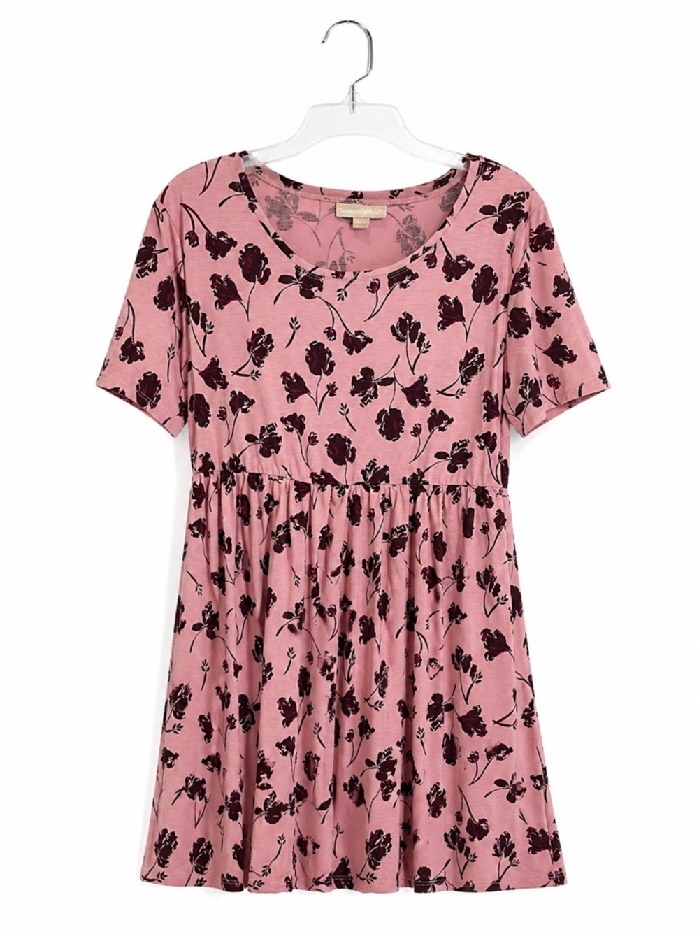 Woman Within Pink Floral Babydoll Dress 14/16 Plus Size Flowy Casual